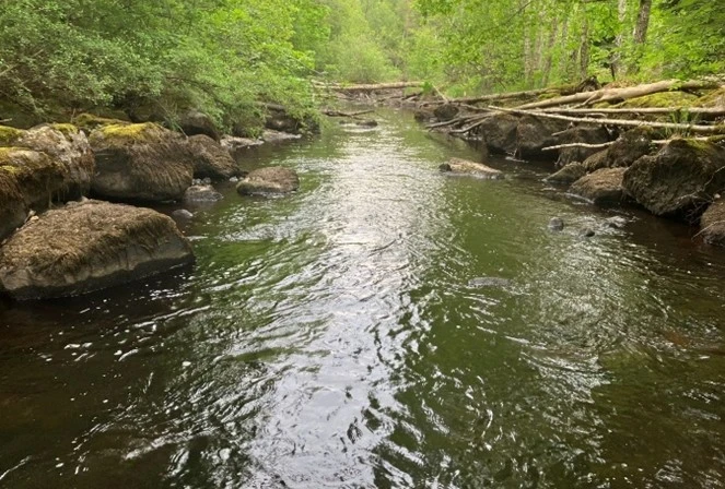 Tidigare rensad sten återförs till den befintliga åfåran.